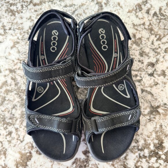 Ecco Yucatan Sandals Womens 7 Black Leather Adjustable Straps Textured Sole - Picture 2 of 14